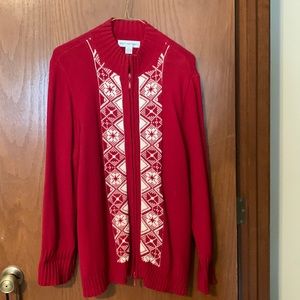 Women’s Red Zippered Cardigan-Size XL